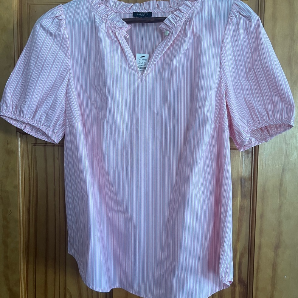 NWT Talbots pinstripe s/s blouse, Med petite